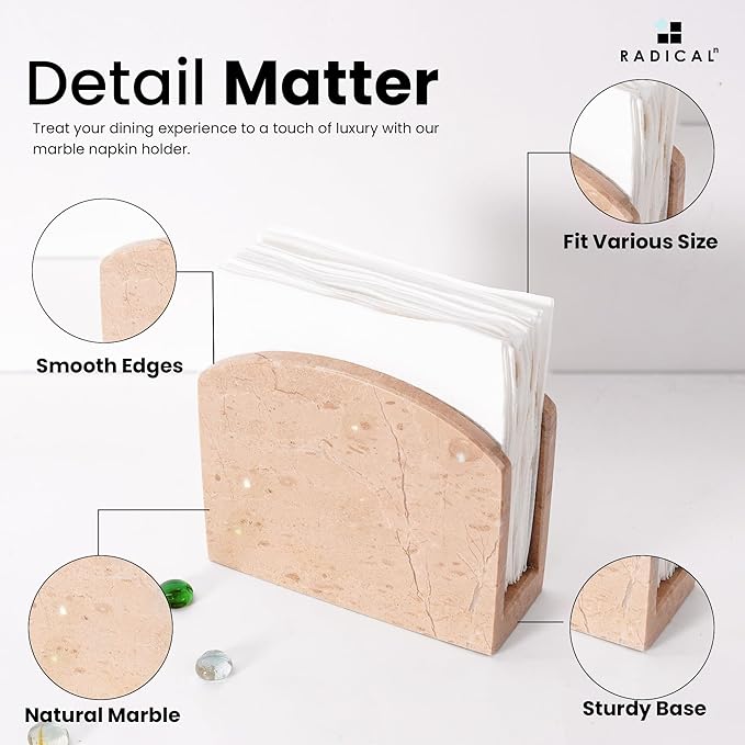 Radicaln Marble Napkin Holder 5.5" Inch Verona Handmade Serviette Holder - Kitchen Table Top Decor, Napkins For Coffee Table, Cocktail Napkin Holder, Kitchen Accessories