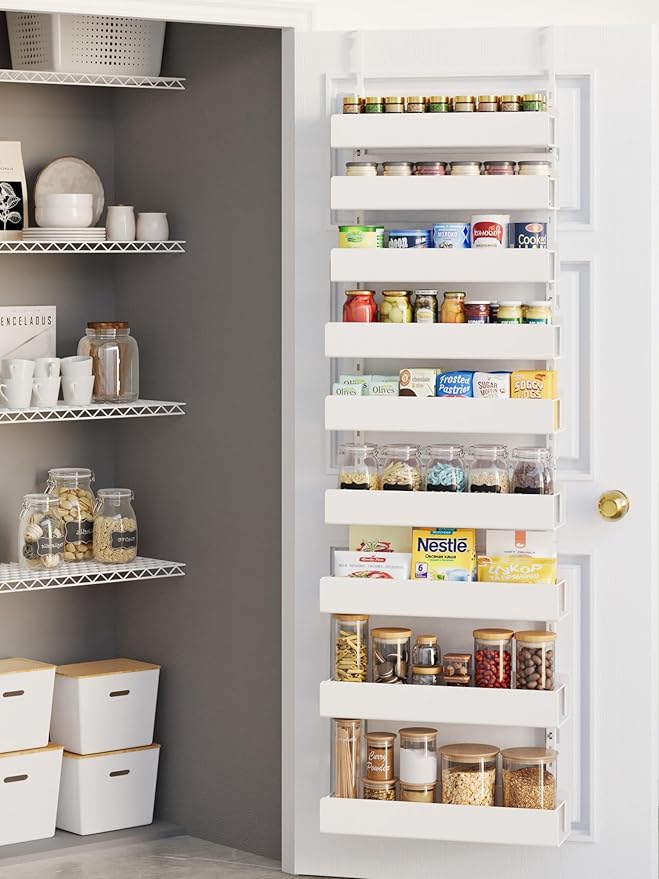 Over The Door Pantry Organizer, 9-Tier Pantry Organization and Storage, Hanging Door Spice Rack Shelves, Home & Kitchen Organization, Laundry & Bathroom Essentials, White