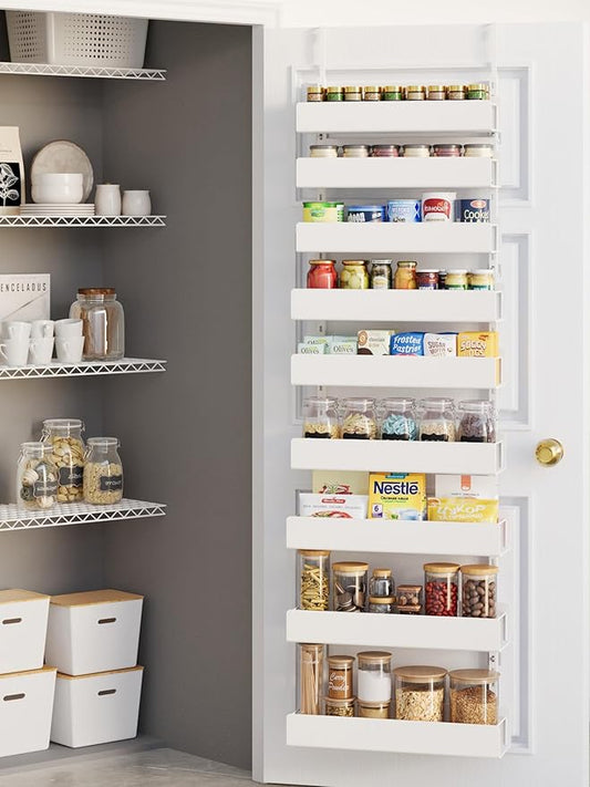 Over The Door Pantry Organizer, 9-Tier Pantry Organization and Storage, Hanging Door Spice Rack Shelves, Home & Kitchen Organization, Laundry & Bathroom Essentials, White