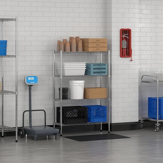 Commercial NSF Listed Chrome Stationary Wire Shelving Kit 12" x 36" x 54", with 4 Shelves Perfect for Warehouse, Walk-in Refrigerator, Freezer, Grocery Store, Restaurant, Dishroom