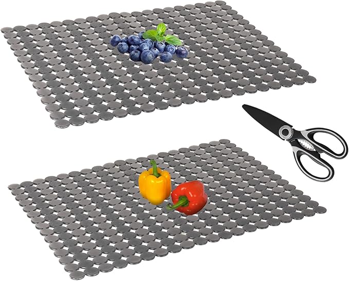 Kitchen Sink Mat for Stainless Steel/Ceramic Sinks,2 Pack Dish Sink Mats for Kitchen Sink with Scissors, Fast Draining,Easy to Clean,DIY Cut,15.7 X 11.8 Inch(Light Black)
