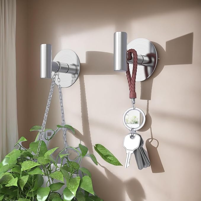 VINHOLD Heavy Duty Self-Adhesive Coat Hooks, Stainless Steel Towel Hooks for Bags, Towels, Robes, Hats, Aprons – No Drill Bathroom, Kitchen, Hotel Wall Hooks (2 Pack, Silver)