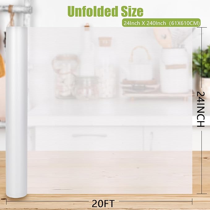 Shelf Liner 24 Inches Wide, Non Adhesive Cabinet Liner Thickened, Waterproof Under Sink Mat, Non Slip Drawers Liner for Kitchen Cabinet, Shelves, Refrigerator, Desks, Clear, 24 Inches x 20 FT