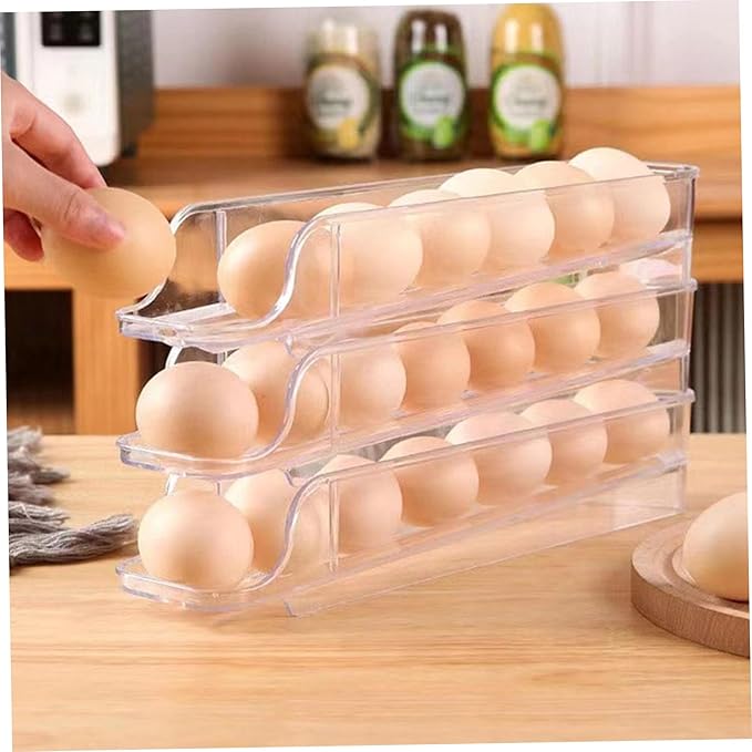 Egg Holder for Fridge 3 Tiers Egg Tray Stackable Dispenser Holds 21 Eggs Automatic Rolling Clear Plastic Fridge Organizers and Storage with Lid for Kitchen| Baskets
