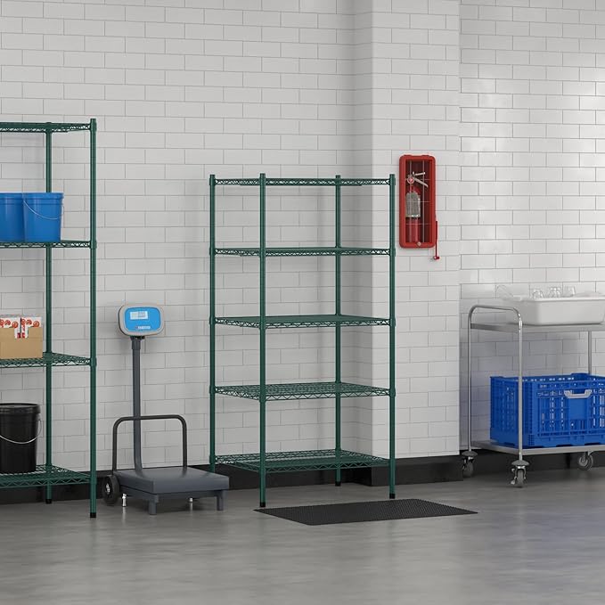Commercial NSF Listed Green Epoxy Stationary Wire Shelving Kit 24" x 30" x 64", with 5 Shelves Perfect for Warehouse, Walk-in Refrigerator, Freezer, Grocery Store, Restaurant, Dishroom