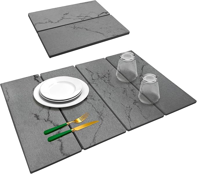 Large Stone Dish Drying Mat for Kitchen Counter,24"(L)×16"(W),Quick Dry Super Absorbent Drying Matt Kitchen Counter,Collapsible Diatomaceous Earth Dish Mats,for Dishes Bottles Cups,Any Countertop