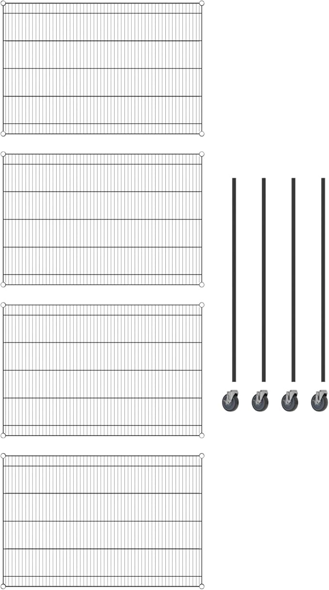 Commercial NSF Listed Black Epoxy Mobile Wire Shelving Kit 36" x 54" x 60", with 4 Shelves Perfect for Warehouse, Walk-in Refrigerator, Freezer, Grocery Store, Restaurant, Dishroom