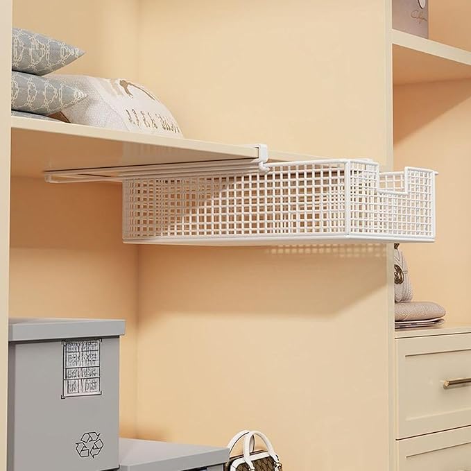 Hanging Pullout Drawer Basket, Space Saving Slide In Basket Organizer for Home Closet Cabinet Bedroom