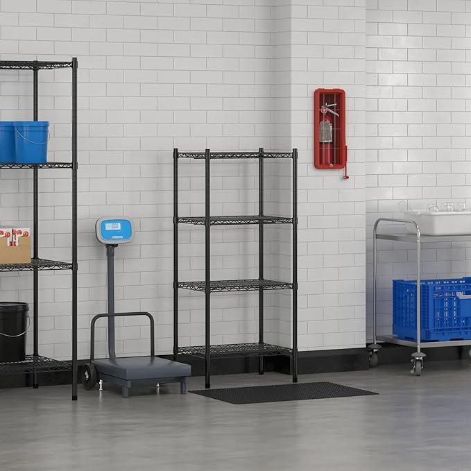 Commercial NSF Listed Black Epoxy Stationary Wire Shelving Kit 18" x 24" x 54", with 4 Shelves Perfect for Warehouse, Walk-in Refrigerator, Freezer, Grocery Store, Restaurant, Dishroom
