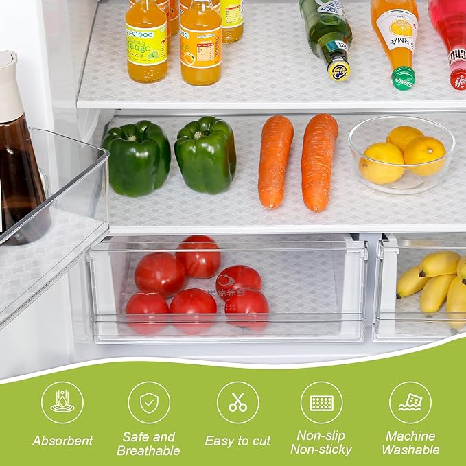 Cooyes 12 PCS Refrigerator Liners, 12" x 24" Non-Slip Fridge Liners Strong Absorbent Washable Non-Adhesive, Refrigerator Shelf Liners and Mats for Shelves, Drawers, Kitchen Cabinets(Gray Slate)