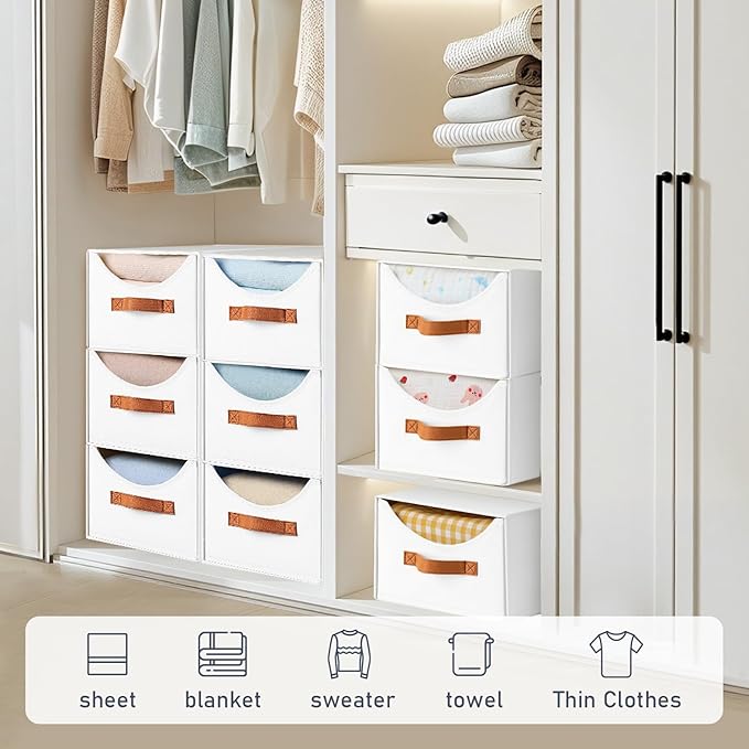 DIMJ Closet Organizers and Storage - 4 Pack Fabric Storage Bins with Drawers, Collapsible Clothes Organizers Stackable Drawers for Closet, Bedroom, Living Room, Shelf, Wardrobe