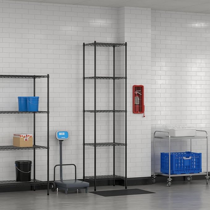 Commercial NSF Listed Black Epoxy Stationary Wire Shelving Kit 18" x 24" x 96", with 5 Shelves Perfect for Warehouse, Walk-in Refrigerator, Freezer, Grocery Store, Restaurant, Dishroom