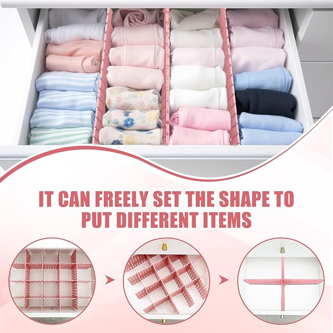 Blosssound 15pcs 5.12x 15 Tall Drawer Divider Adjustable Drawer Organizer DIY Ultra Deep Storage Organizer Separator with Fixed Buckle for Underwear Socks Dormitory Office Kitchen Bedroom (Pink)