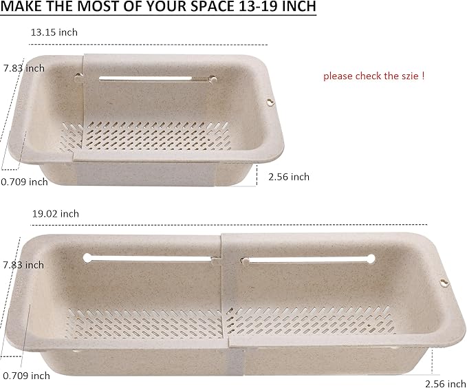 LASSHSWA Collapsible Colander and Strainer for Kitchen, Over the Sink Strainer Basket for Kitchen, Fruit Pasta Food Strainer Expandable Plastic Colander (Straw)