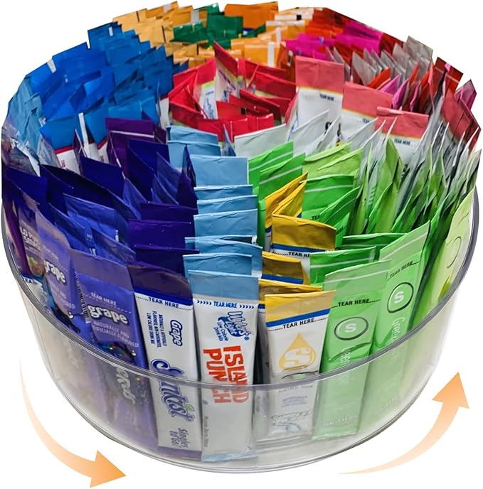Drink Packet Organizer for Powdered Drink Mix,Powder Packet,Water Packet,Water Flavor Packet,Lazy Susan Organizer for Drink Mix Rotating Holder for Drink Mix Necessities