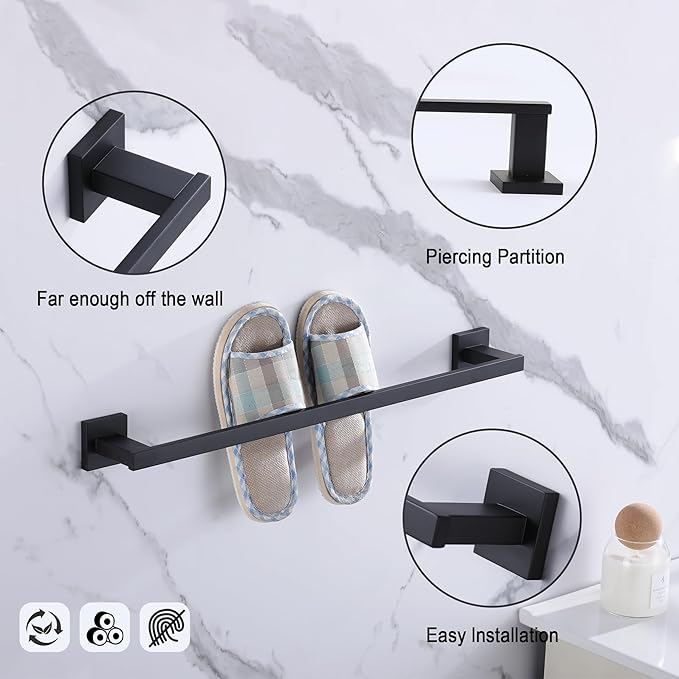 LANC 32-Inche Long Towel Bar for Bathroom Wall Mounted Matte Black Bath Towel Rack Stainless Steel Towel Rod for Kitchen Square Towel Holder Towel Rail Towel Hanger, A9010MB-L8
