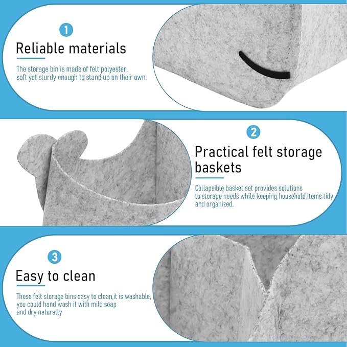 Storage Basket Felt Storage Bin Whale Shaped Collapsible & Convenient Box Organizer with Carry Handles for Home Bedroom Closet Babies Nursery Toys (Large)