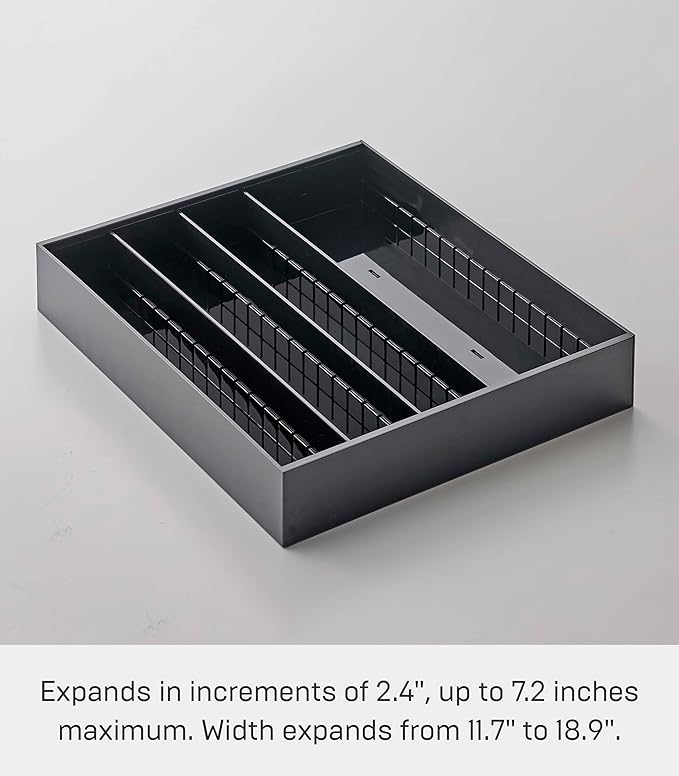 YAMAZAKI Home Tower Expandable Cutlery Kitchen Angled Utensils Storage Silverware Organizer Compact Drawer Insert Tray - Abs Plastic