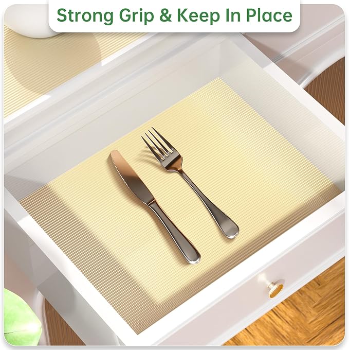 Shelf and Drawer Liner for Kitchen Cabinet, Non-Adhesive 18in x 120in Waterproof Durable Thickened EVA Material Easy-to-Cut Contact Paper Non Slip Mat for Refrigerator, Cupboard, Dresser