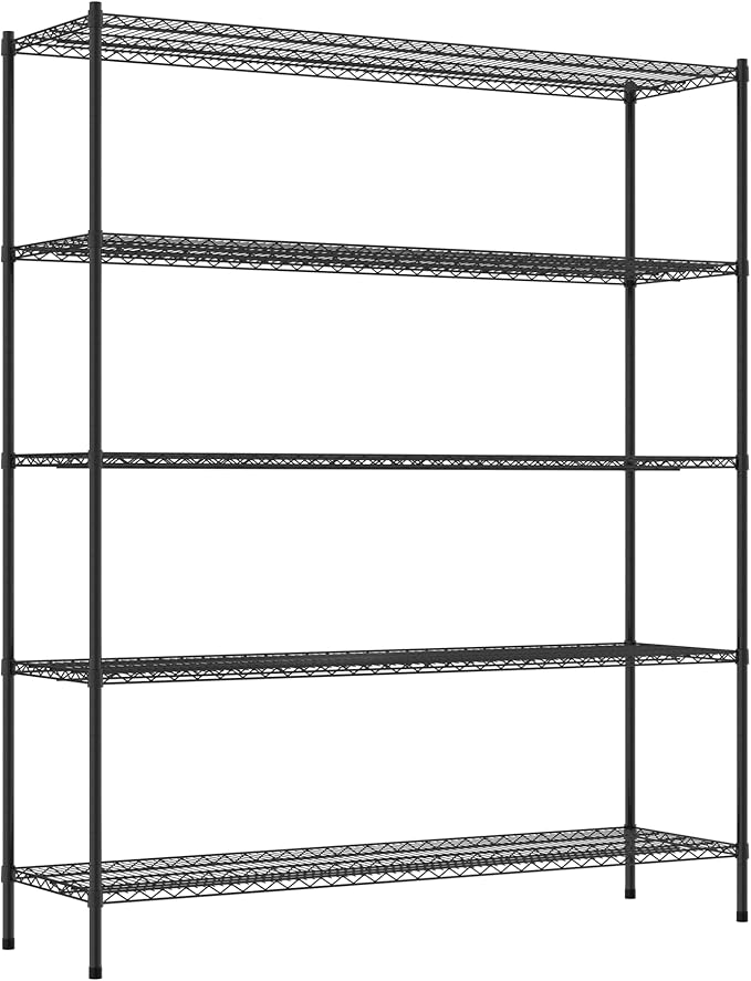 Commercial NSF Listed Black Epoxy Stationary Wire Shelving Kit 21" x 72" x 86", with 5 Shelves Perfect for Warehouse, Walk-in Refrigerator, Freezer, Grocery Store, Restaurant, Dishroom
