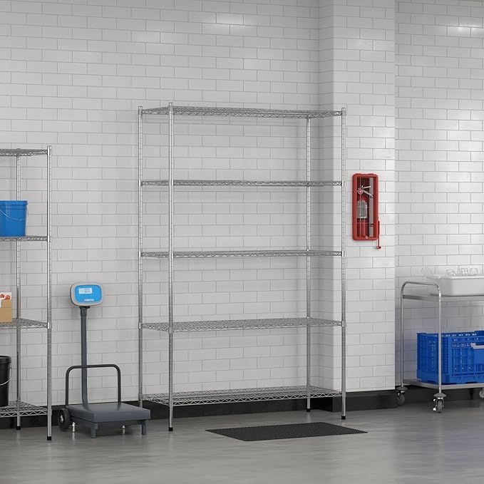 Commercial NSF Listed Chrome Stationary Wire Shelving Kit 21" x 54" x 86", with 5 Shelves Perfect for Warehouse, Walk-in Refrigerator, Freezer, Grocery Store, Restaurant, Dishroom