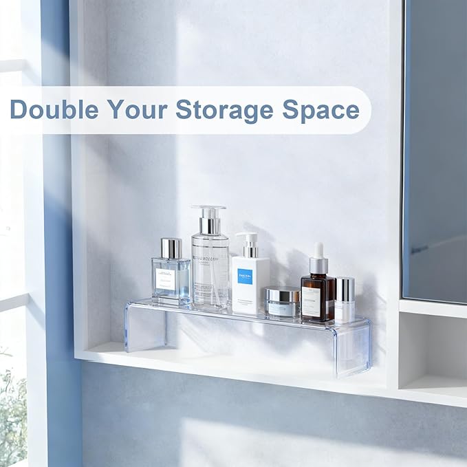 2-Pack Acrylic Medicine Cabinet Organizer, Clear Bathroom Shelves with 2 Non-Slip Pads for Vanity & RV Storage (2 x 11.4x3x5.1in)
