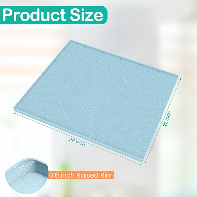 FORWOS Waterproof Under Sink Mat 28" x 22", Silicone Cabinet Liner, Rubber Protector for Kitchen and Bathroom, Keeps Cabinets Clean, Dry, and Organized (Light Blue)
