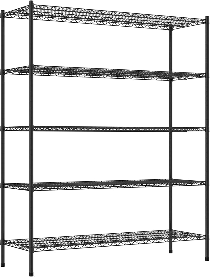 Commercial NSF Listed Black Epoxy Stationary Wire Shelving Kit 21" x 60" x 74", with 5 Shelves Perfect for Warehouse, Walk-in Refrigerator, Freezer, Grocery Store, Restaurant, Dishroom