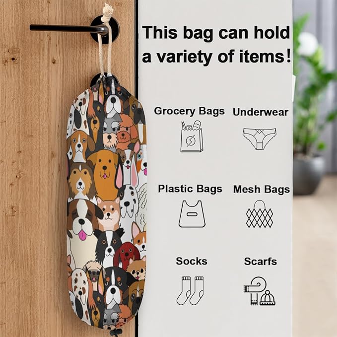 Poppy Funny Animals Plastic Bag Holder, Wall Mount Grocery Bag Dispenser Organizer for Home, Kitchen Decor, Gifts