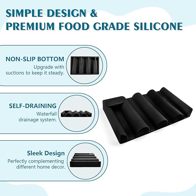 Silicone Soap Dish,Self Draining Soap Holder Perfect for Shower,Bathroom Sink,Kitchen Sink & Travel,Non-Slip Bar Soap Holder Extend Soap Life,Keep Soap Bars Dry Clean (Black-2Pcs)