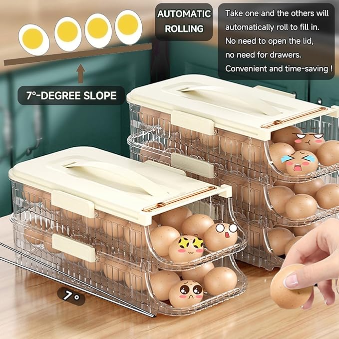 Egg Holder for Fridge Automatic Rolling, Egg Storager Container Organizer Dispenser for Refrigerator Stackable Removable Inner Tray, Egg Accessories (Clear, 1 Row-1 Tier)