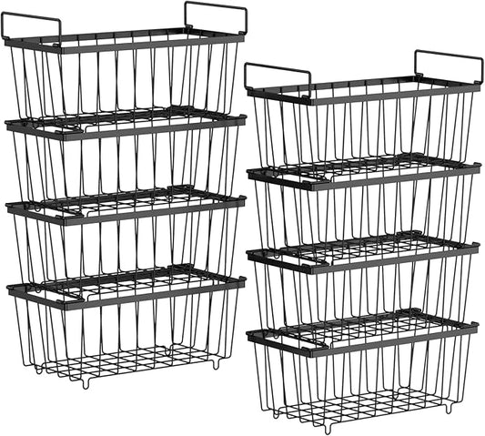 iSPECLE Deep Freezer Organizer Bins, 8 Pack Chest Freezer Baskets for 7 Cu.Ft, Stackable Wire Chest Freezer Organizer Bins for Small Food, Strong Metal with Handles for Meat and Veggies, Black