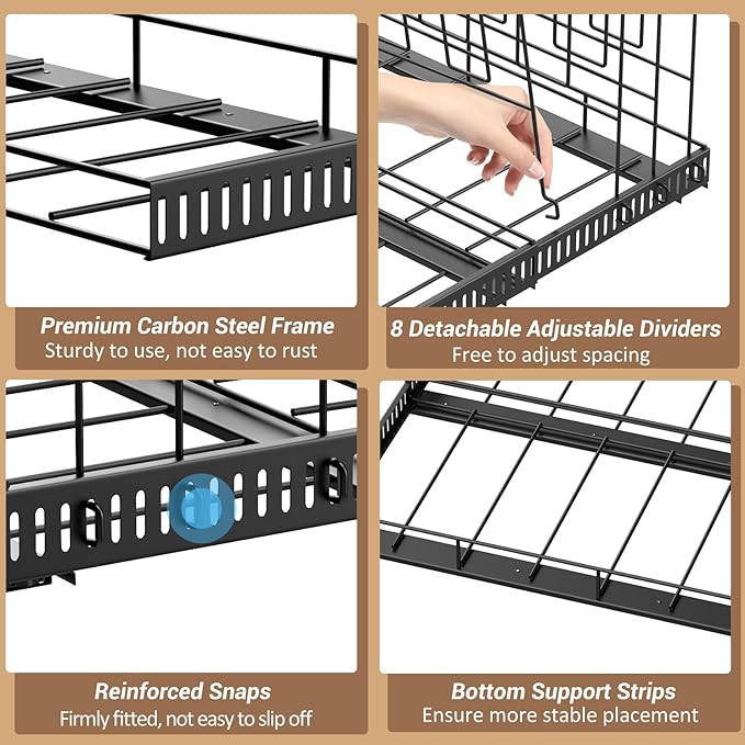 Housolution Pull Out Large Baking Tray and Cookie Sheet Organizer, 13"-22" Width Expandable Cutting Board Holder with 8 Adjustable Dividers, 20" Deep Bakeware Storage Rack for Cabinet, Black