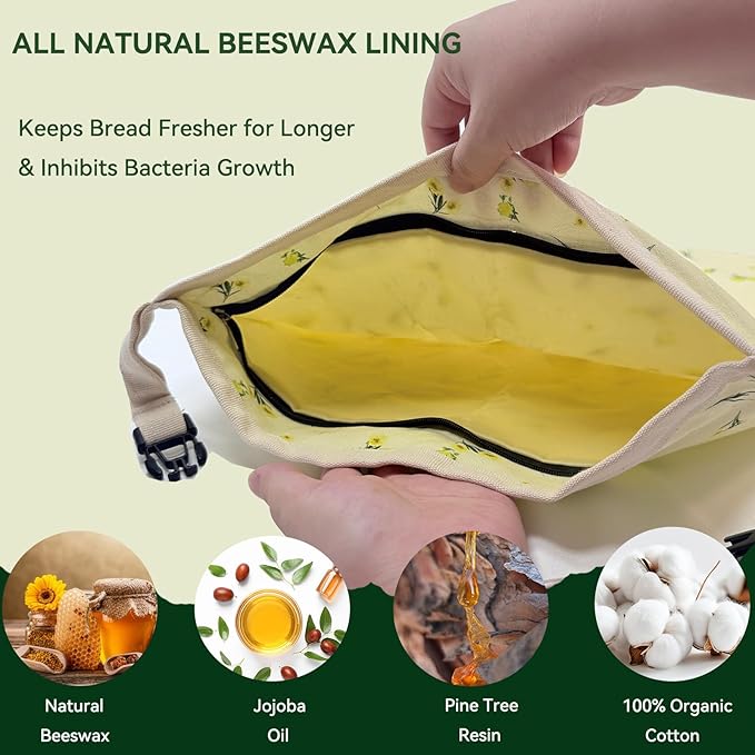 UFSCNRSA Reusable Beeswax Bread Bags, 2 Pack 16.6x12.6in Large-Organic Cotton for Sourdough Bread Homemade, Freezer Storage to Keep Fresh