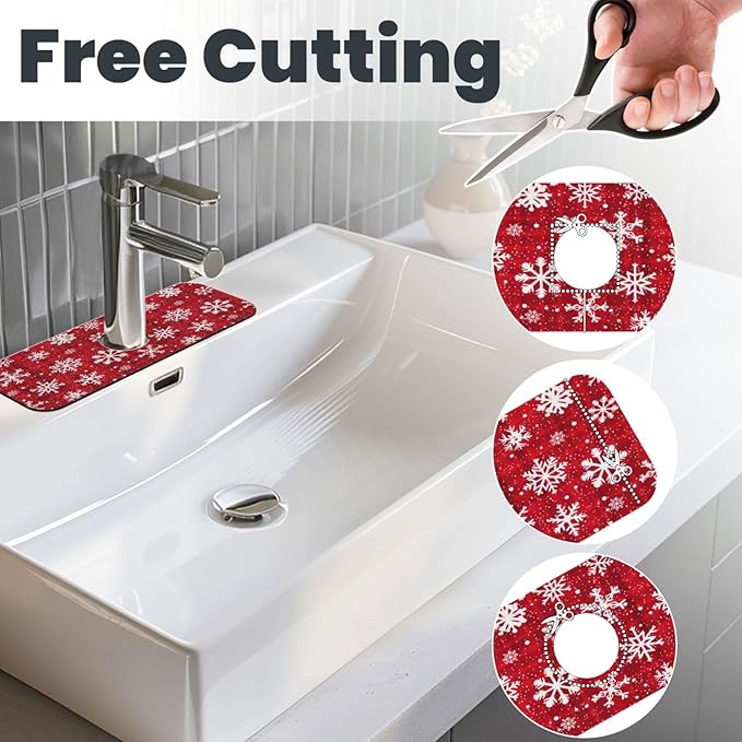 Sink Faucet Mat Winter Snowflake Kitchen Splash Guard Absorbent Bathroom Sink Mat Around Faucet 15" x 5.5" Drying Mats Stone Draining Mat