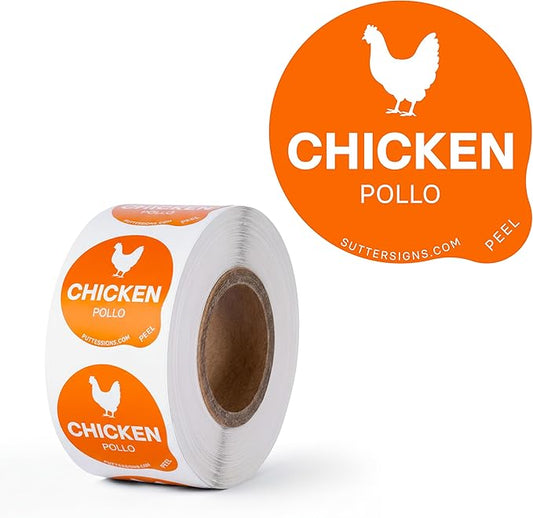 Chicken Food Labels 500 pcs | 1" Dot Bold Sticker Labels for Party Buffet, Delis, Sandwich Shops, Food Containers