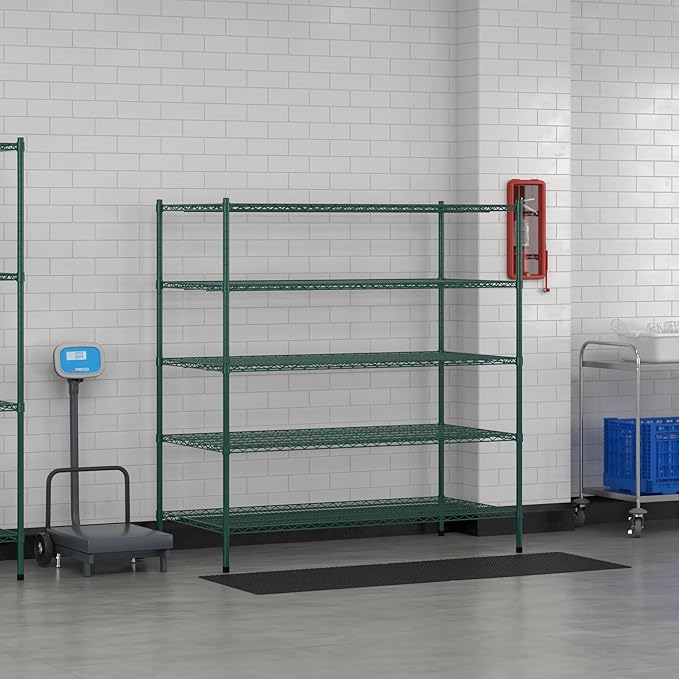 Commercial NSF Listed Green Epoxy Stationary Wire Shelving Kit 30" x 60" x 64", with 5 Shelves Perfect for Warehouse, Walk-in Refrigerator, Freezer, Grocery Store, Restaurant, Dishroom