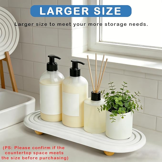 Instant Dry Sink Tray, Anti-Slip Stone Sink Caddy, Durable Kitchen Sink Organizer, Quick Dry Water Absorbing Stone Tray for Bathroom Counter, Stone Soap Tray -White