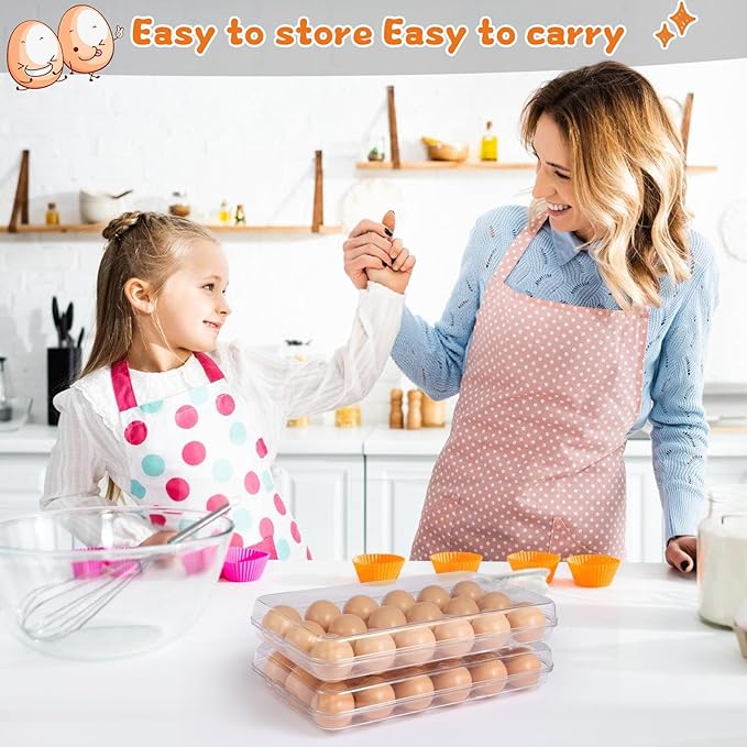Pidea Shop Egg holder for fridge - deviled egg containers with lid, Clear Stackable Plastic Egg Holder, Space-Saving 36 Egg refrigerator Organizer (Clear, Pack of 02)