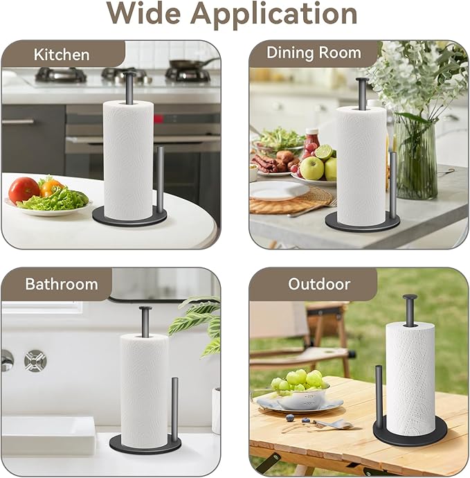 Paper Towel Holder Countertop, Standing Paper Towel Roll Holder for Kitchen Bathroom, Kitchen Paper Towel Stand Holder, Stainless Steel Paper Towel Holder (Grey)