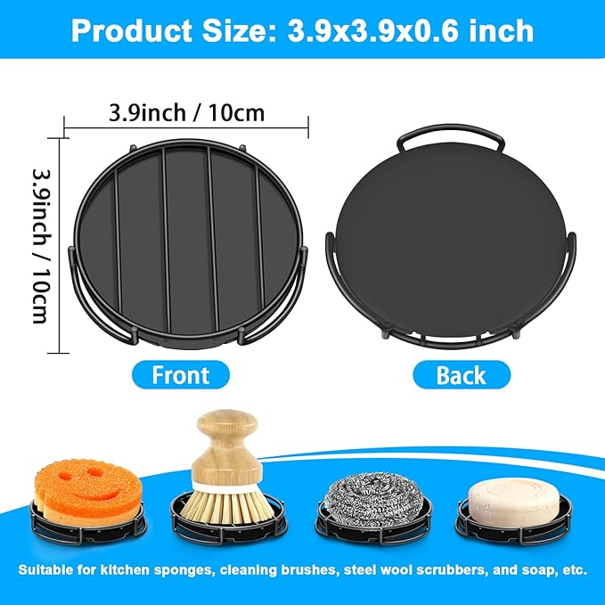 Stainless Steel Smiley Face Dish Sponge Holder, Black Sink Caddy for Kitchen Countertop, Soap Bar Dishes with Drainage, Self Draining Soap Dish Saver Shampoo Holder Tray Caddy for Scrubber