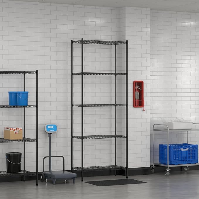 Commercial NSF Listed Black Epoxy Stationary Wire Shelving Kit 18" x 36" x 96", with 5 Shelves Perfect for Warehouse, Walk-in Refrigerator, Freezer, Grocery Store, Restaurant, Dishroom