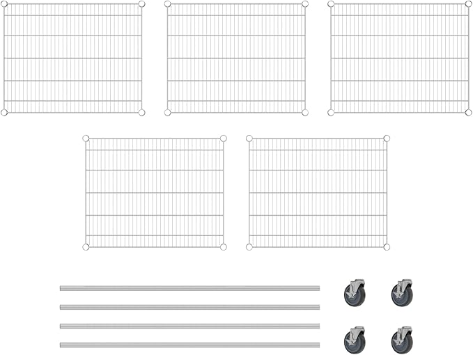 Commercial NSF Listed Chrome Mobile Wire Shelving Kit 24" x 30" x 60", with 5 Shelves Perfect for Warehouse, Walk-in Refrigerator, Freezer, Grocery Store, Restaurant, Dishroom