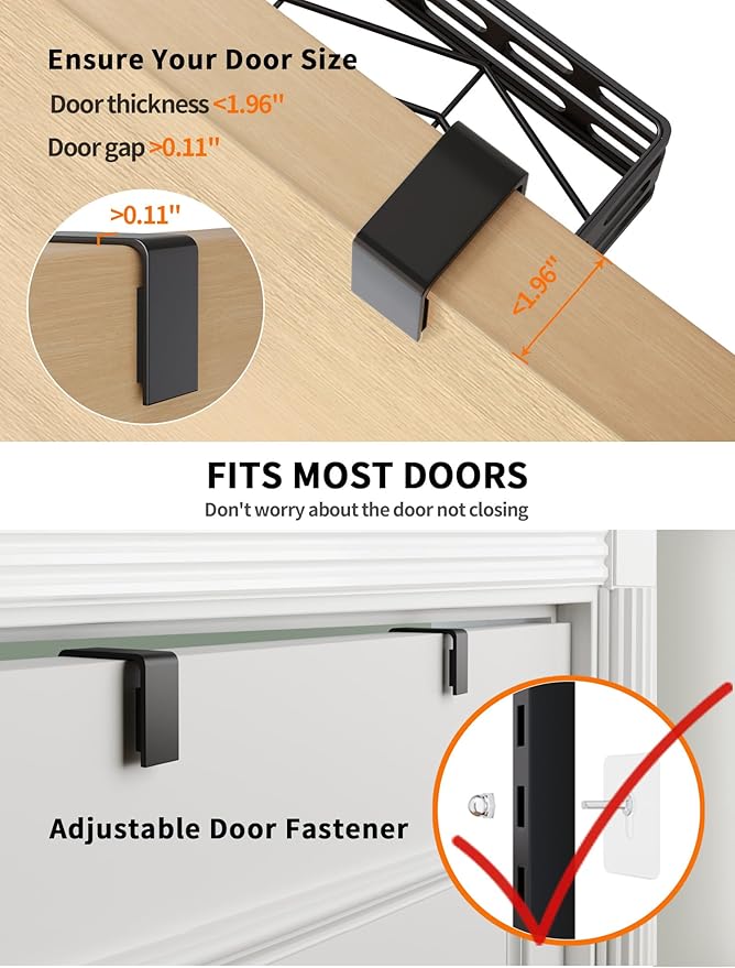 6-Tier Over The Door Pantry Organizer, Pantry Organizers and Storage, Metal Hanging Spice Rack, Over The Door Organizer for Home & Kitchen, Laundry Room Bathroom, Black