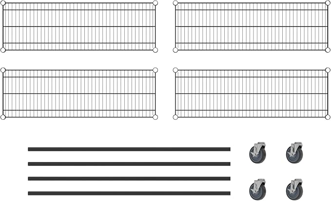 Commercial NSF Listed Black Epoxy Mobile Wire Shelving Kit 14" x 42" x 60", with 4 Shelves Perfect for Warehouse, Walk-in Refrigerator, Freezer, Grocery Store, Restaurant, Dishroom