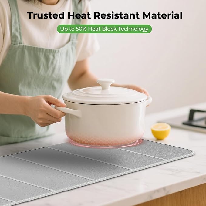 FYY Heat-Resistant Mat for Food Warming Mats - 35.4×15.4 inch Tables Protected, Up to 50% Temperature Block, Foldable and Space-Saving, Waterproof, Oil-Resistant (Not Include Food Warming Mat)