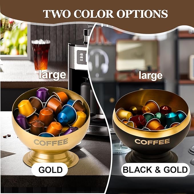 Coffee Pod Holder - Large Capacity Gold Metal Coffee Pod Storage, Coffee Pod Basket, Coffee Bar Organizer for Kitchen and Office Countertop(Gold-7.1in/18cm)