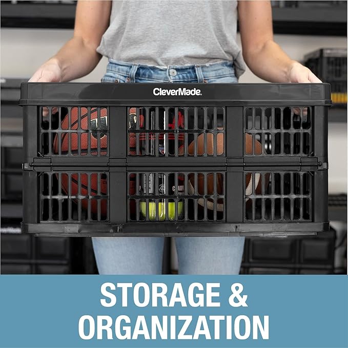 CleverMade Collapsible Utility Crates - Stone 3 Pack 45L / 11 Gal Holds 66 lbs - Stackable Containers Heavy Duty Capacity Crates-Space-Saving Baskets