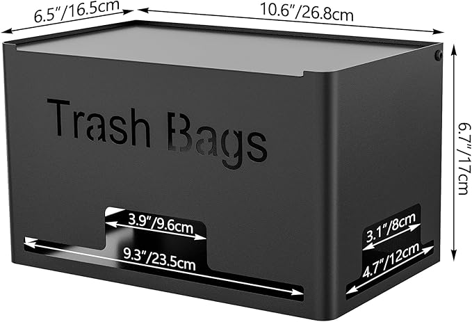 Extra Large Trash Bag Holder Dispenser, Metal Garbage Bag Dispenser Roll Holder,Trash Storage Organizer for Kitchen Laundry Room Under Sink, Wall Mounted or Freestanding, Black