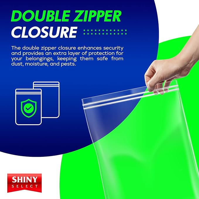 [12 COUNT] Double Zipper Jumbo Bags, 16x18, 2 Mil Thick, 2 MILL -3-Gallon - Heavy Duty Durable Storage Bags for Baby Items, School Supplies, Pants, Bedsheets, Pillowcases, Snacks, Meat Marinate